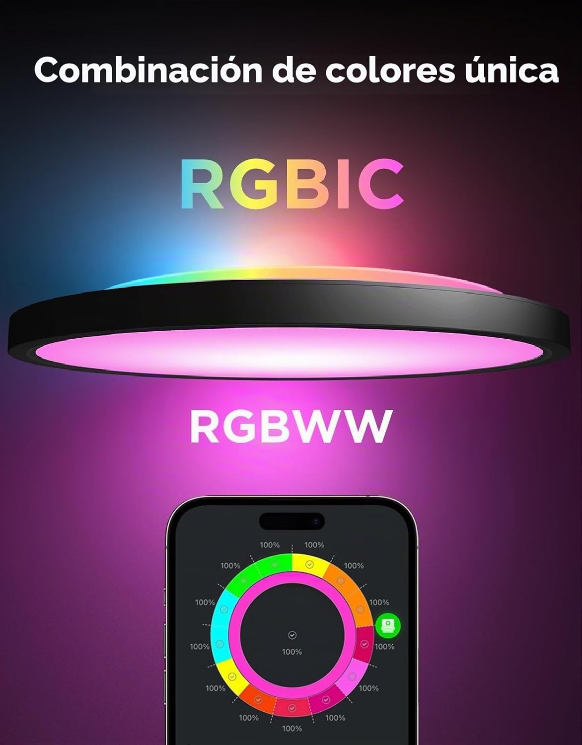 Govee Lámpara de techo inteligente, RGBIC 2400LM 2700K-6500K 12 pul...