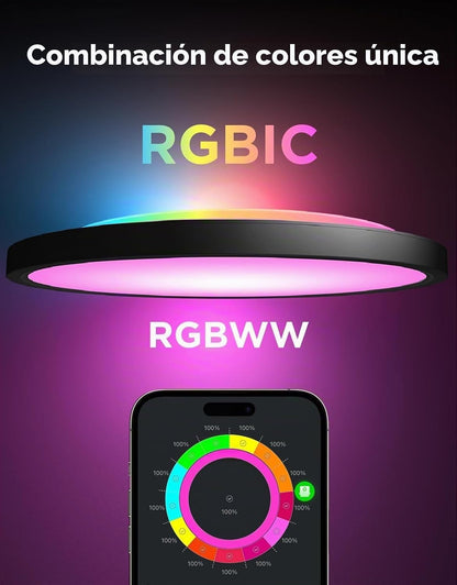 Govee Lámpara de techo inteligente, RGBIC 2400LM 2700K-6500K 12 pul...