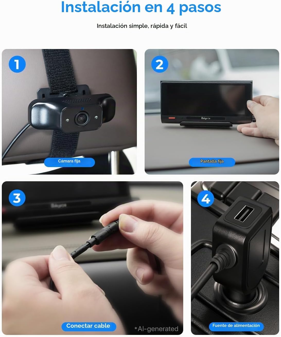 Cámara para coche de bebé Babyvue BV7 con Carplay, pantalla dividid...