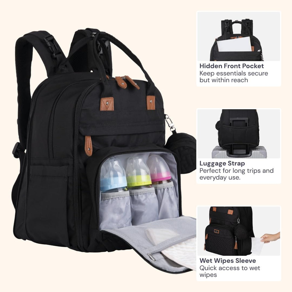 BabbleRoo Mochila para pañales extragrande, bolsa de bebé expandibl...