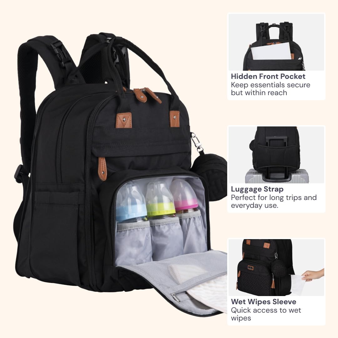 BabbleRoo Mochila para pañales extragrande, bolsa de bebé expandibl...