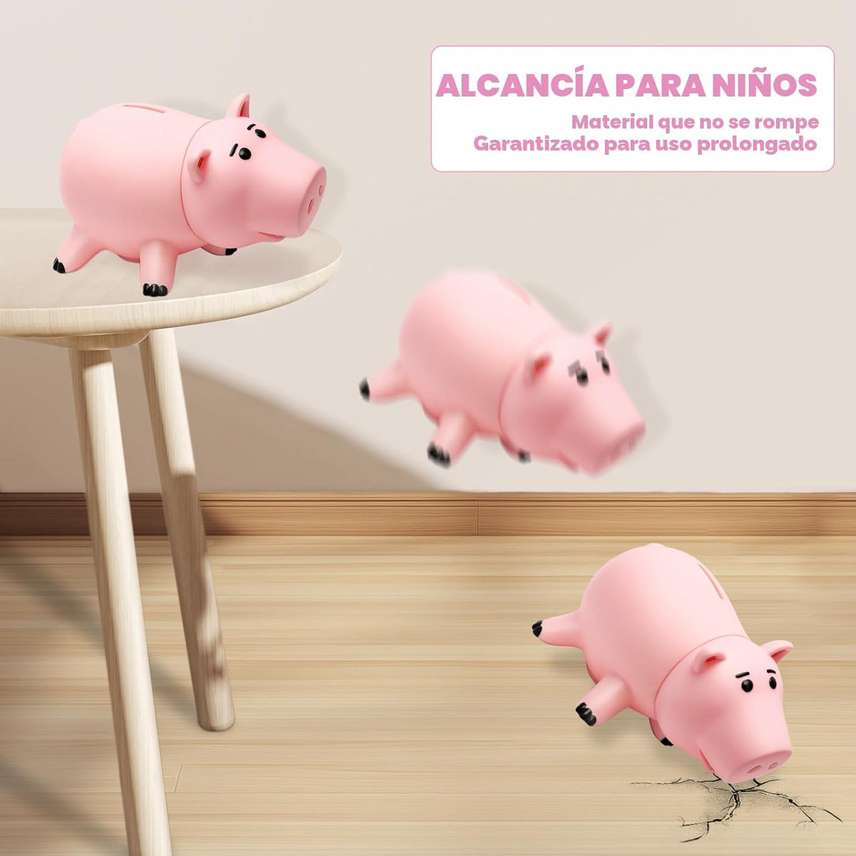Hamm - Hucha de cerdo rosa, caja de dinero de plástico con paquete...