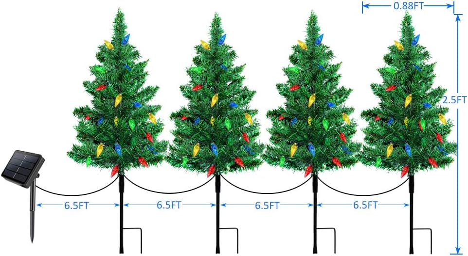 Homeleo Juego de 4 árboles de Navidad solares con 80 luces LED mult...