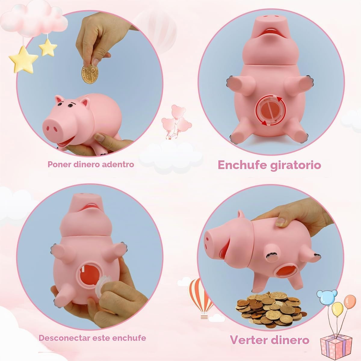 Hamm - Alcancía irrompible con diseño de cerdo rosa, de plástico, a...