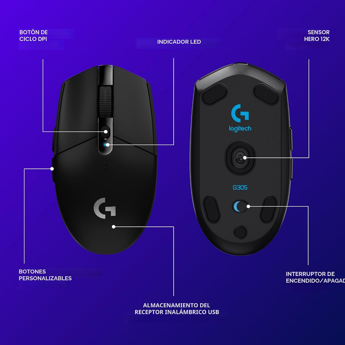 Logitech G Ratón inalámbrico para juegos 305 Lightspeed - Negro | 1...
