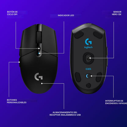 Logitech G Ratón inalámbrico para juegos 305 Lightspeed - Negro | 1...
