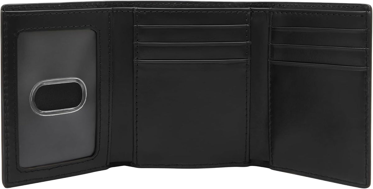 Fossil Billetera triple de cuero para hombre, Derrick Negro, Trifold
