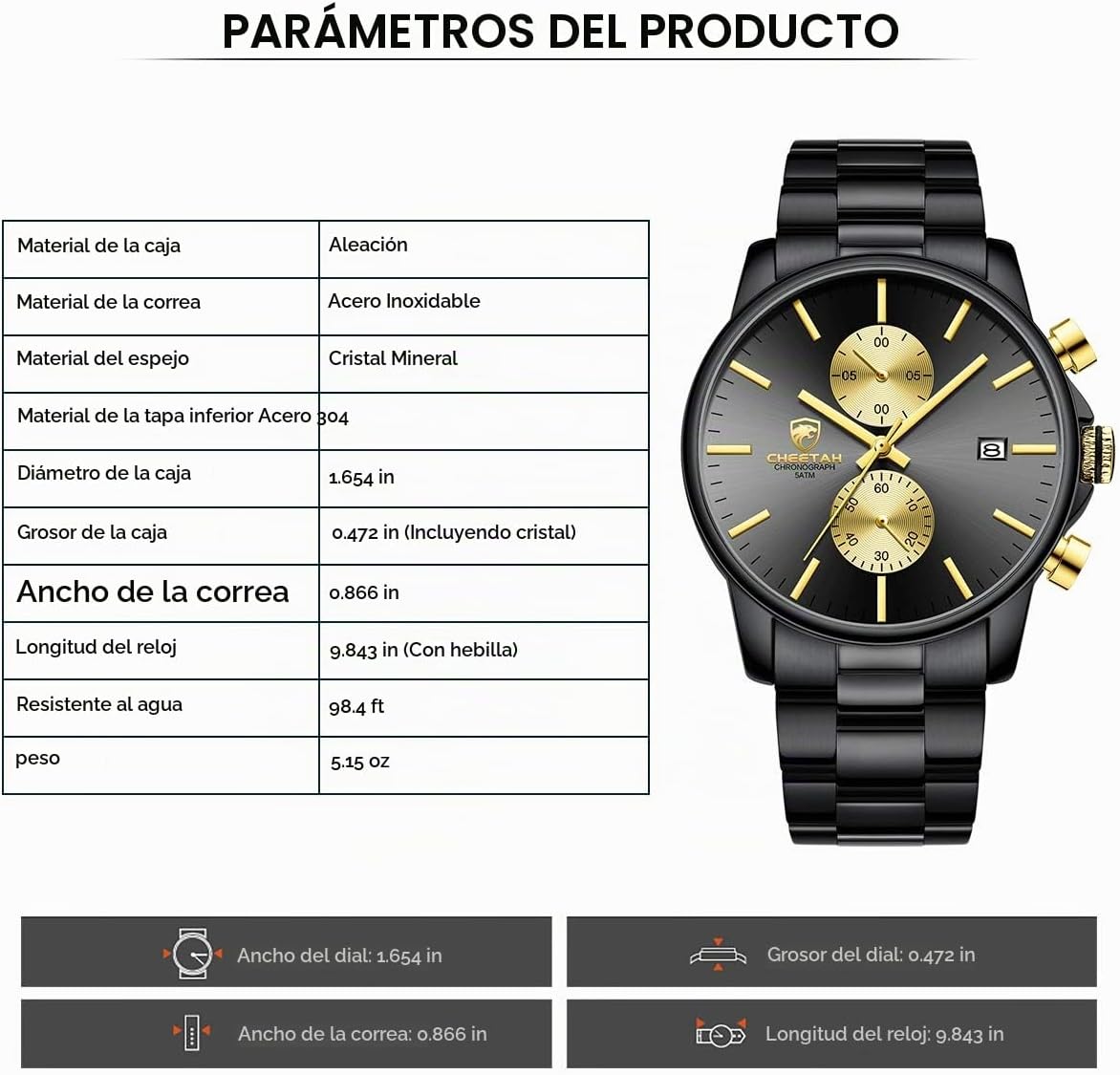 GOLDEN HOUR Fashion Business - Relojes para hombre con cronógrafo,...