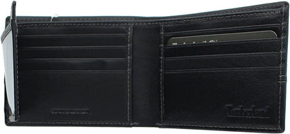 Timberland Billetera plegable de cuero para hombre, color negro, ta...