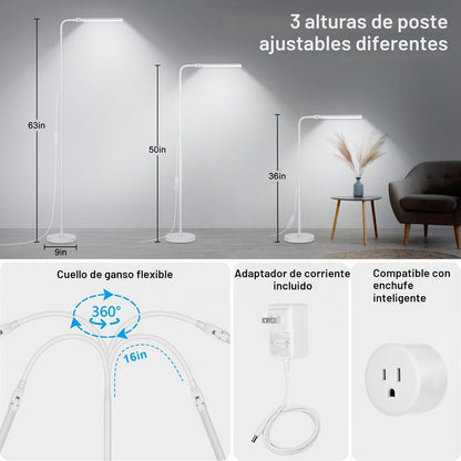 Lámpara de pie blanca, lámpara de pie LED brillante de 18 W\/2000 l...