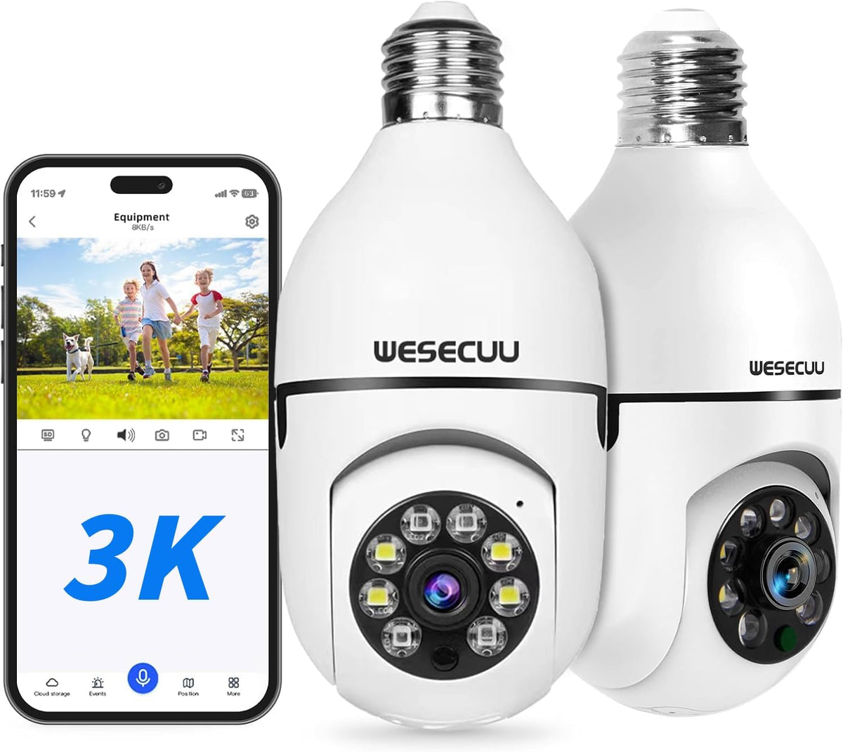 WESECUU Cámara de seguridad con bombilla 3K -5G y 2.4 GHz, cámaras...