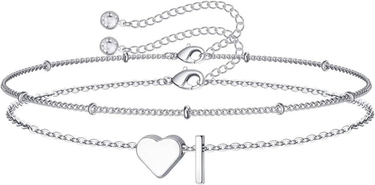 M MOOHAM Pulseras de oro con inicial de corazón para mujer, pulsera...