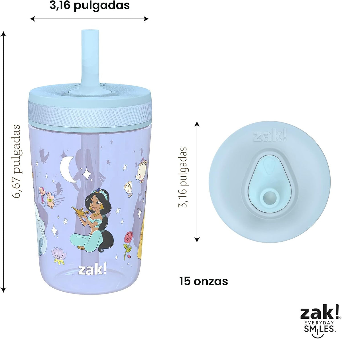 Zak Designs Kelso Princesas Disney - Vasos para niños pequeños, paq...