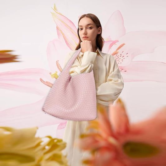 Bolso de mano de mujer con asa superior de cuero vegano tejido a ma...