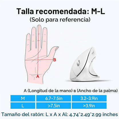 Ratón ergonómico TECKNET, 4800 DPI inalámbrico Bluetooth vertical,...