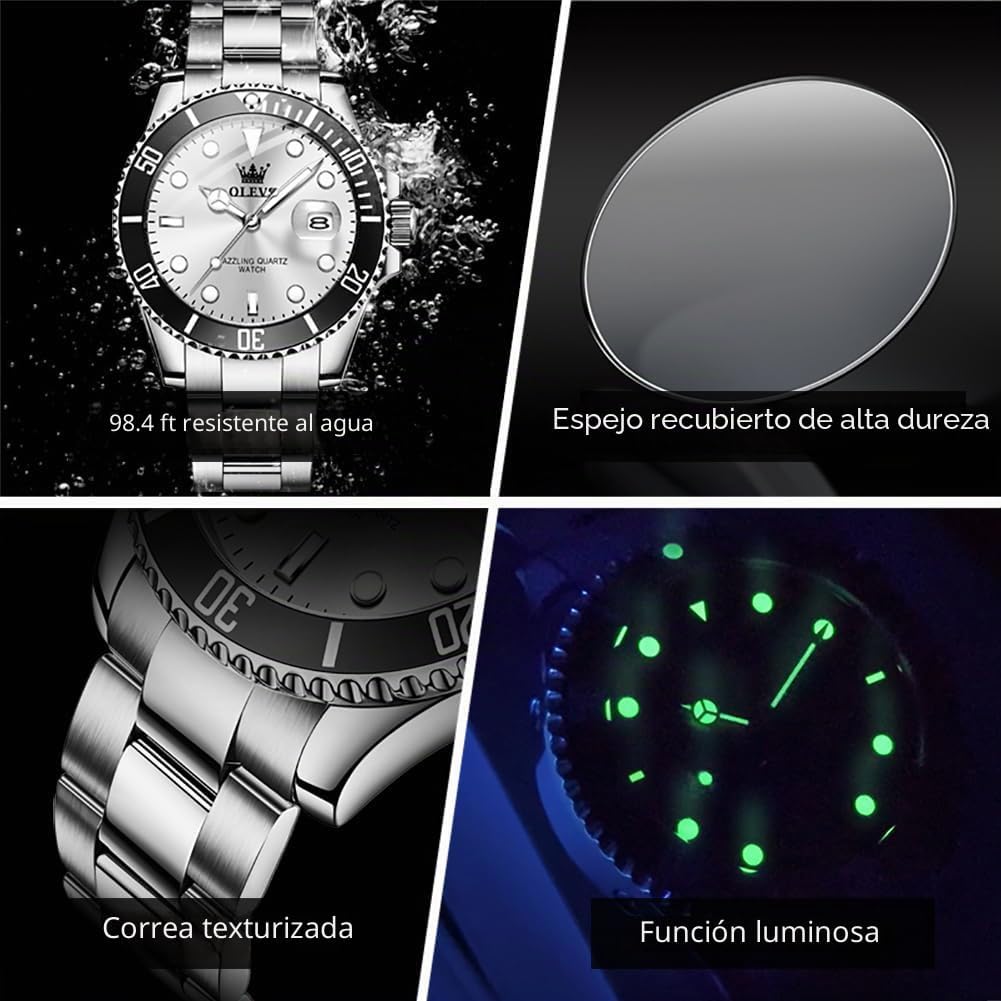 OLEVS Relojes de lujo para hombres grandes de acero inoxidable resi...