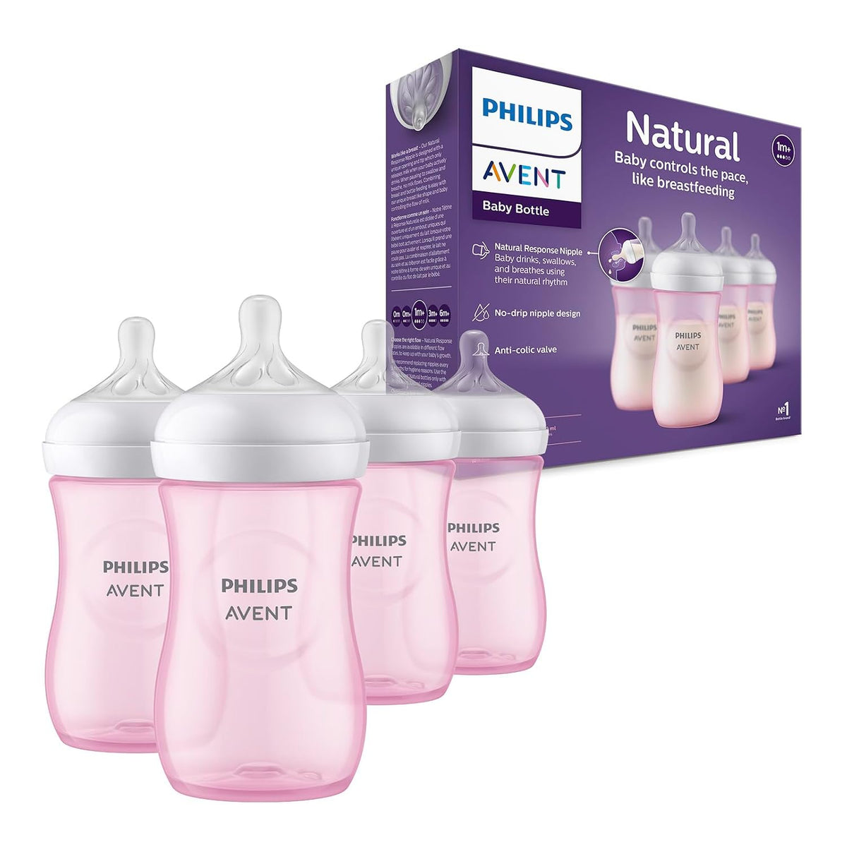 Philips Avent Biberones naturales, flujo medio, 9 onzas, sin BPA, p...