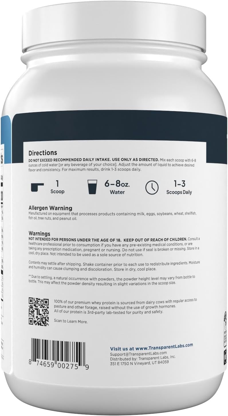Transparent Labs Proteína de suero alimentada con pasto - 30 porcio...