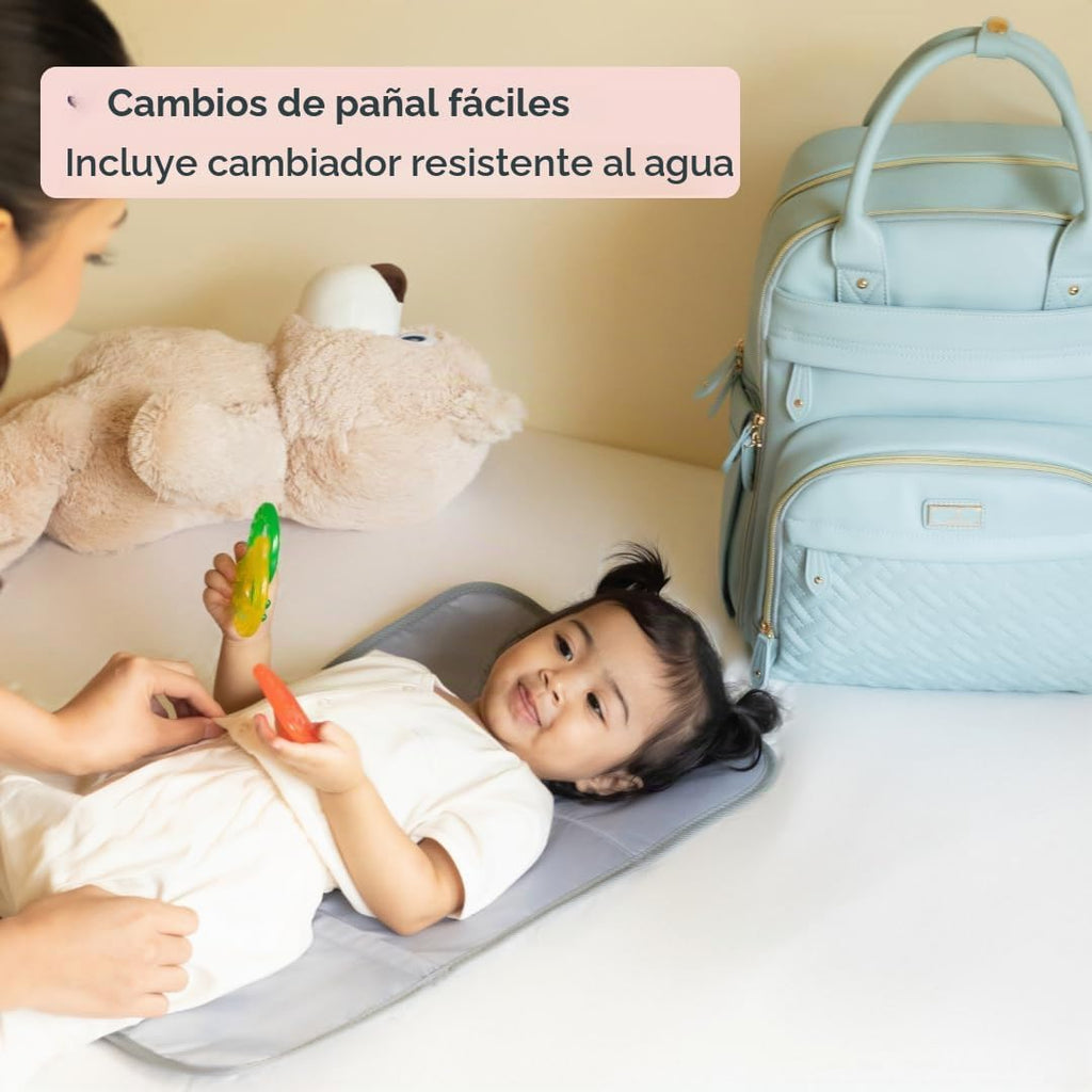 BabbleRoo Mochila de cuero para pañales - Baby Essentials Bolsa de...