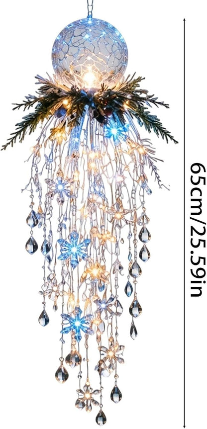 Luz de Navidad en cascada de cristal, copo de nieve colgante y deco...