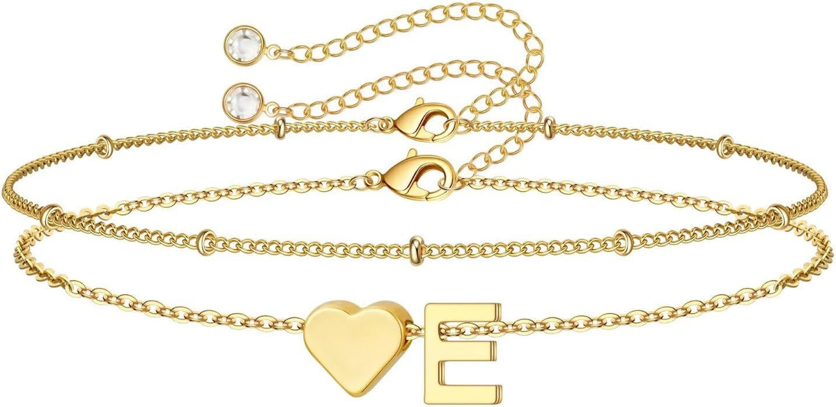 M MOOHAM Pulseras de oro con inicial de corazón para mujer, pulsera...
