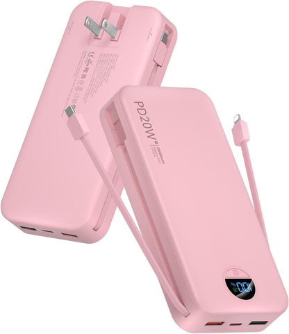 citicr Cargador portátil 20000mAh PD20W con cables incorporados y e...