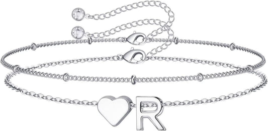M MOOHAM Pulseras de oro con inicial de corazón para mujer, pulsera...