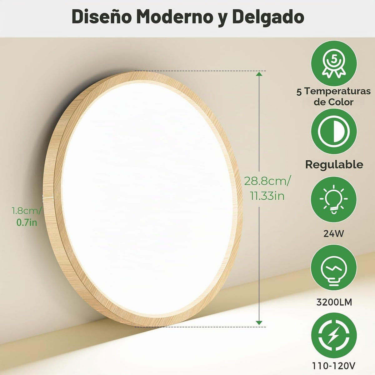 zemty Paquete de 2 luces LED de techo empotradas de madera sintétic...