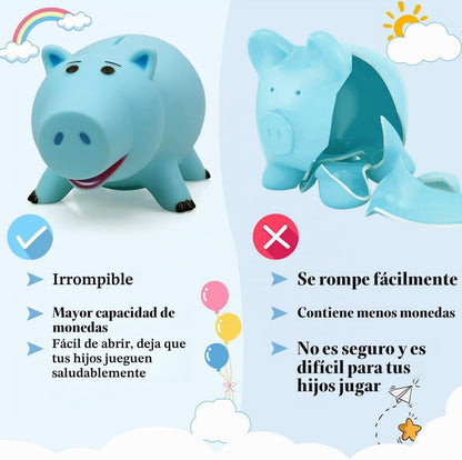 PHOCAS - Hucha de cerdo azul, caja de dinero de plástico para ahorr...
