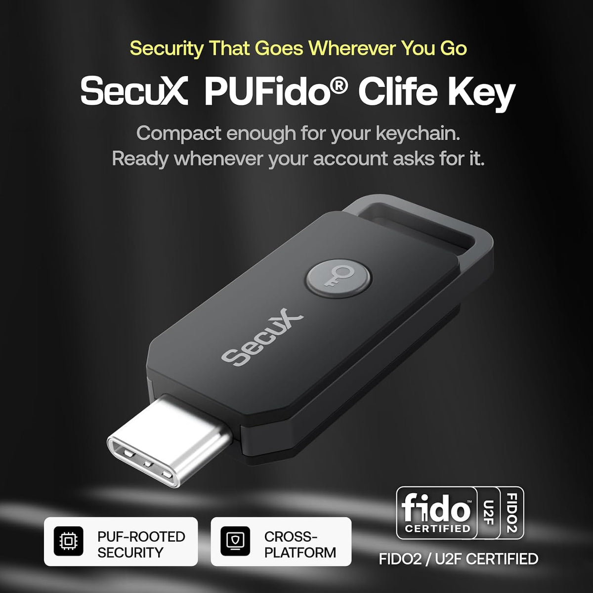 Llave de seguridad SecuX PUFido USB-C con tecnología PUF, certifica...