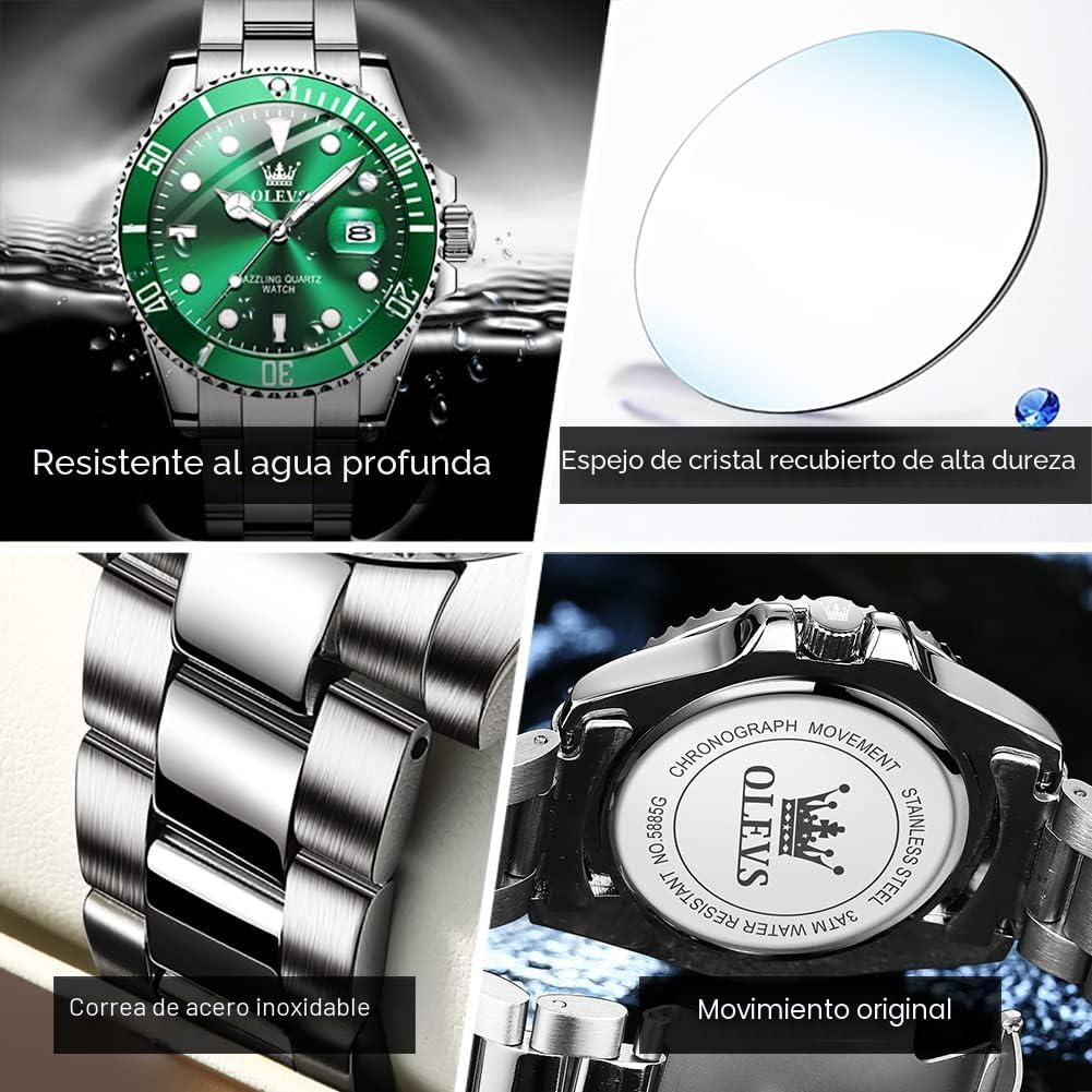 OLEVS Relojes de lujo para hombres grandes de acero inoxidable resi...