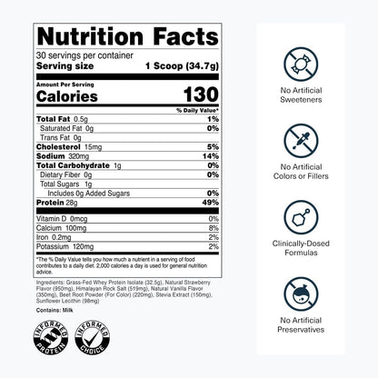 Proteína de suero alimentada con pasto de Transparent Labs, 30 porc...