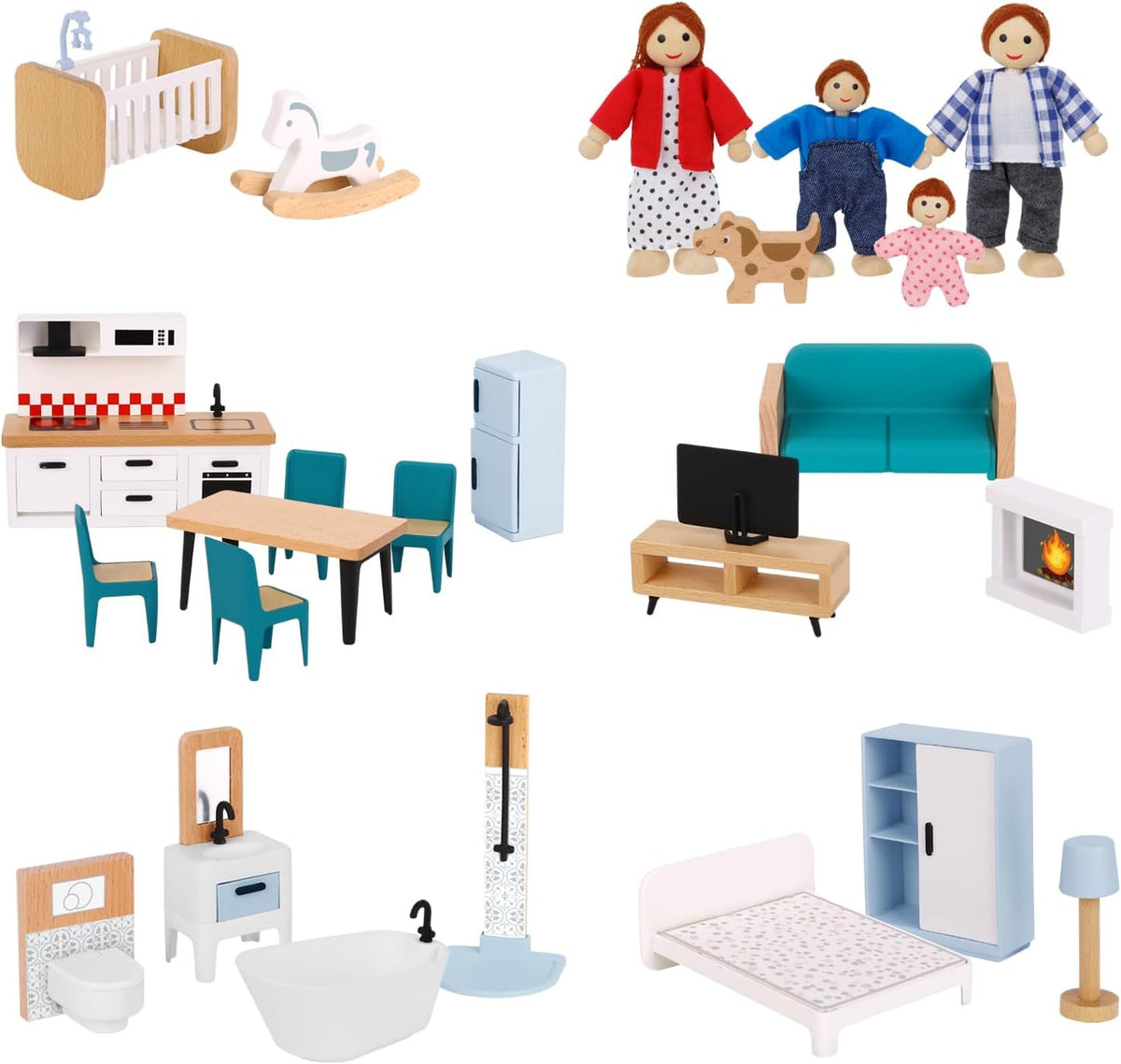 OOOK Juego de muebles de madera para casa de muñecas para niños, 26...