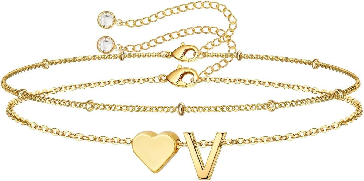 M MOOHAM Pulseras de oro con inicial de corazón para mujer, pulsera...