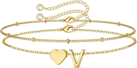 M MOOHAM Pulseras de oro con inicial de corazón para mujer, pulsera...