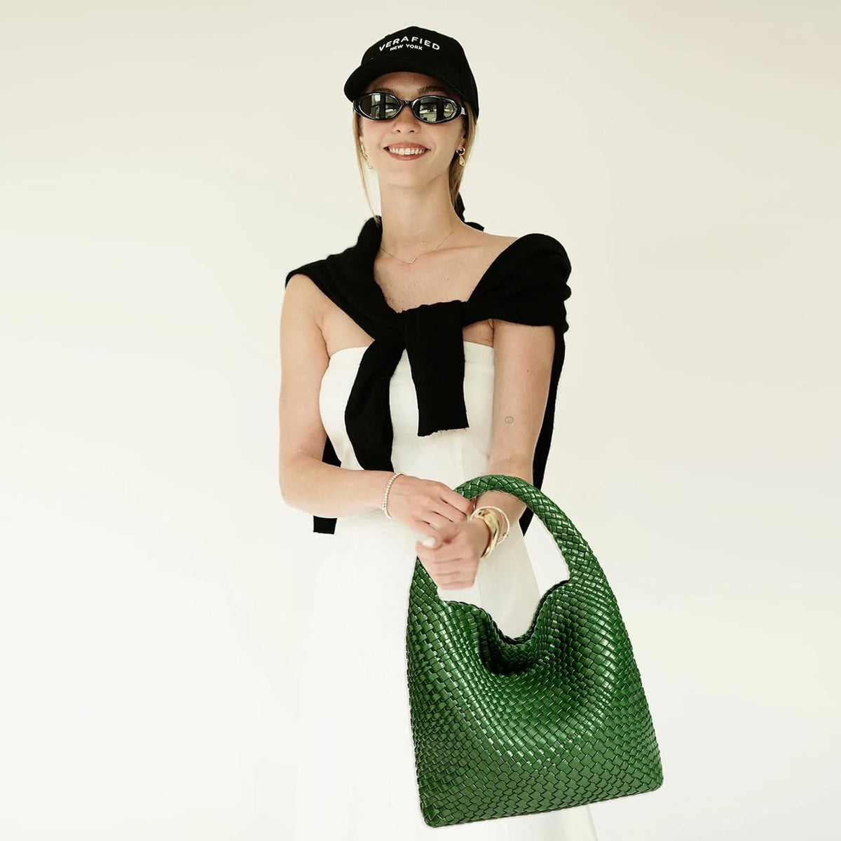 Bolso de mano de mujer con asa superior de cuero vegano tejido a ma...