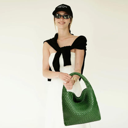 Bolso de mano de mujer con asa superior de cuero vegano tejido a ma...