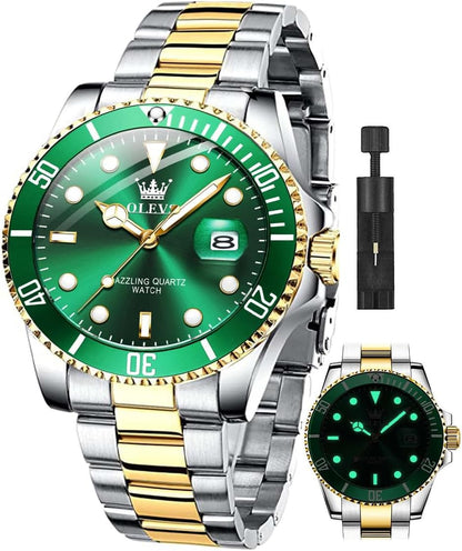OLEVS Relojes de lujo para hombres grandes de acero inoxidable resi...