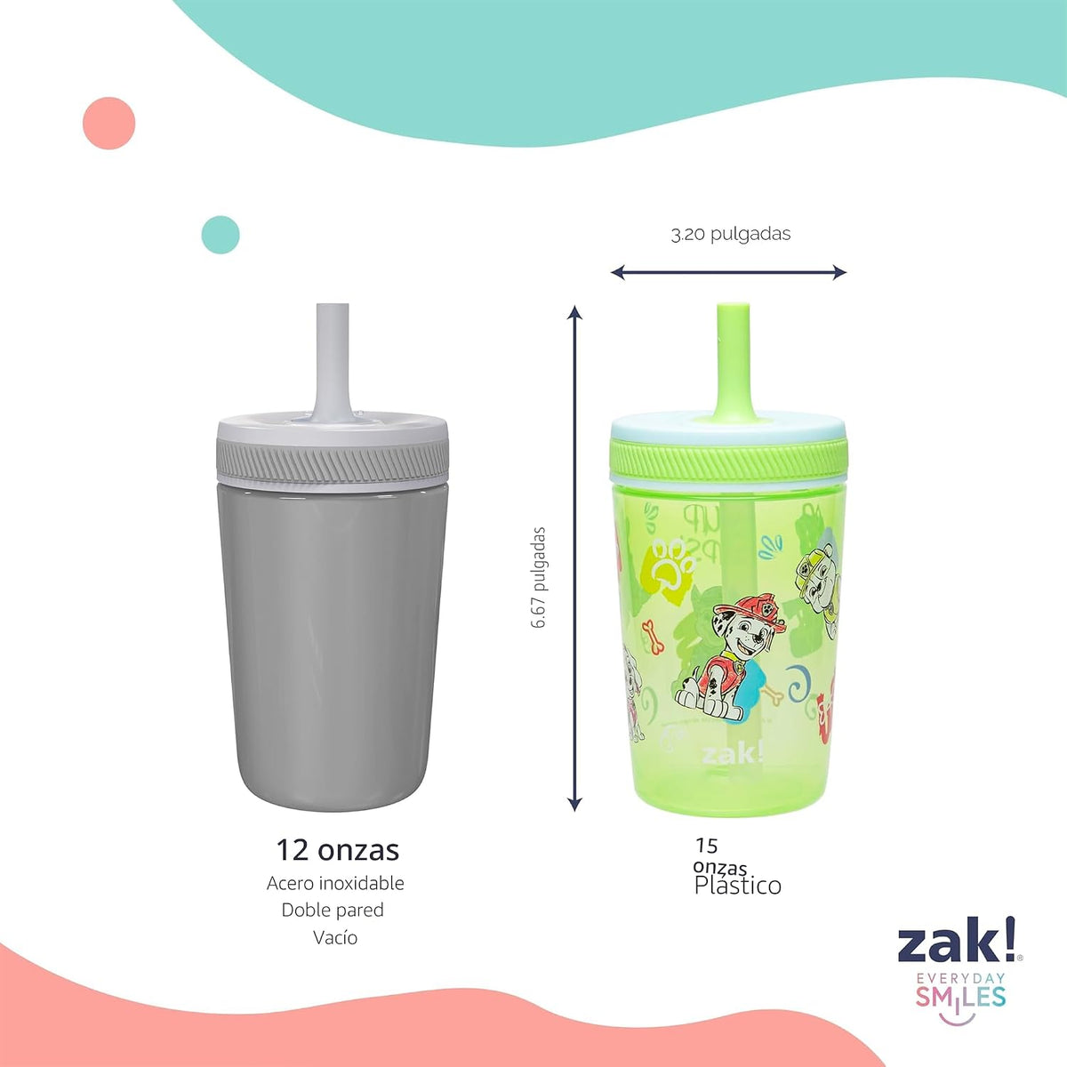 Zak Designs PAW Patrol Kelso - Vasos Sippy para niños pequeños para...