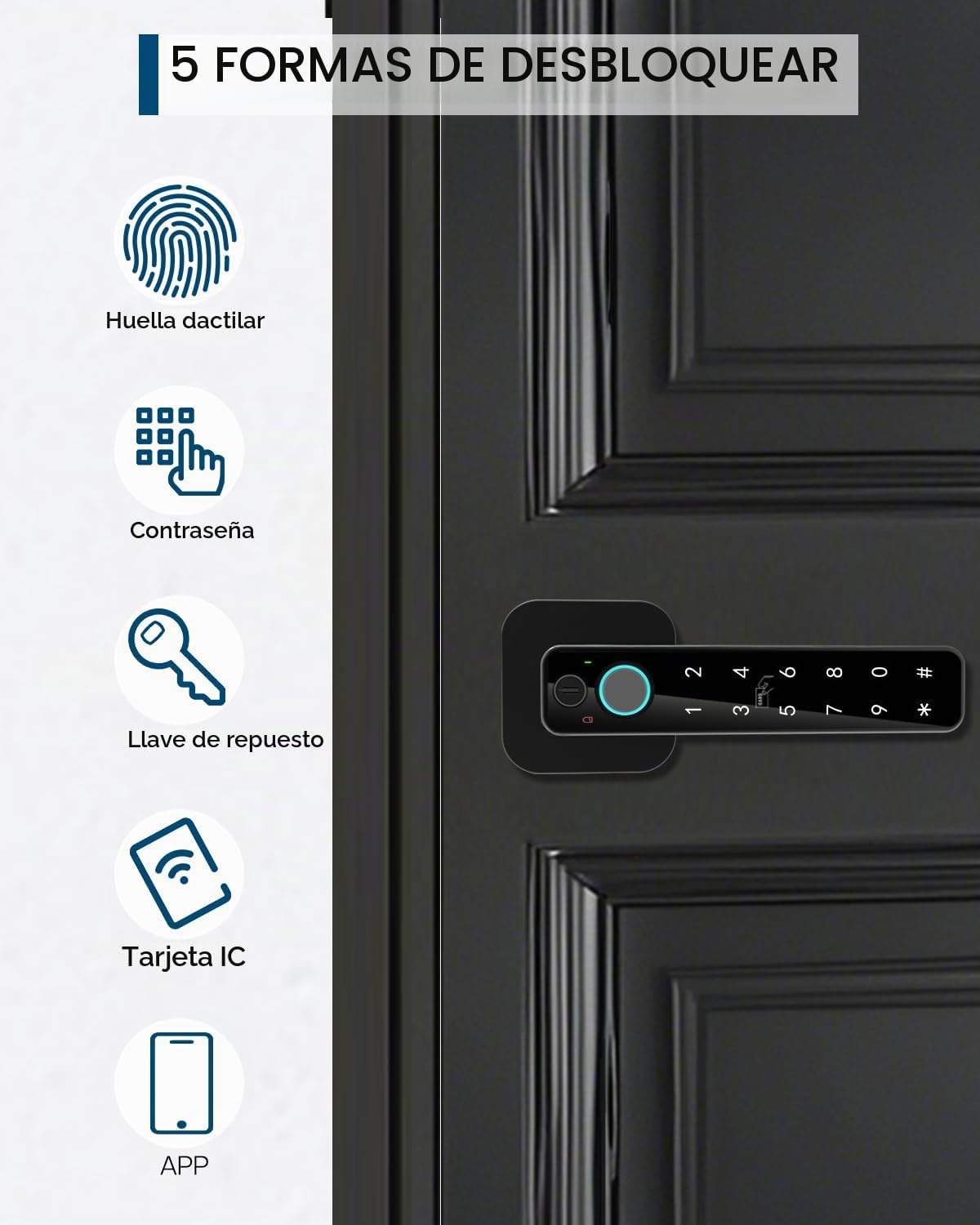 Buoan - Cerradura de puerta inteligente 5 en 1, perilla digital de...