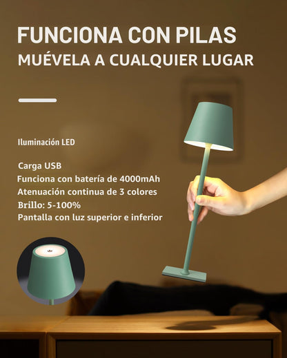 KDG Paquete de 2 lámparas de mesa verdes inalámbricas, lámparas de...