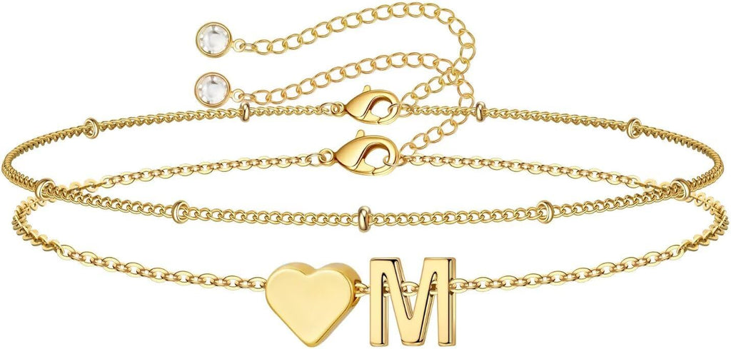 M MOOHAM Pulseras de oro con inicial de corazón para mujer, pulsera...