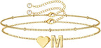 M MOOHAM Pulseras de oro con inicial de corazón para mujer, pulsera...