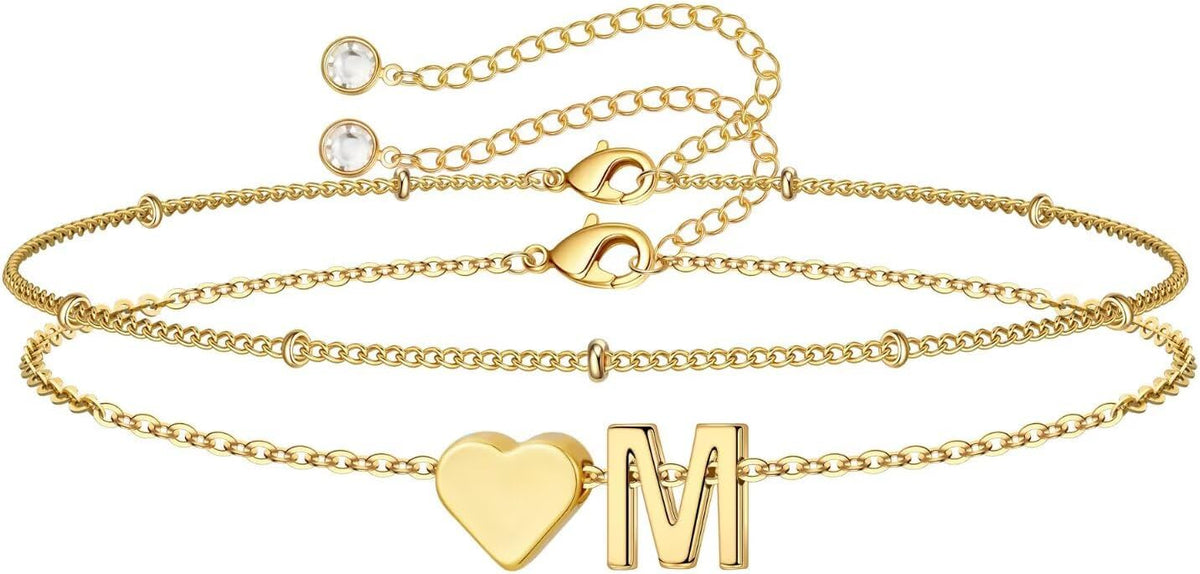 M MOOHAM Pulseras de oro con inicial de corazón para mujer, pulsera...