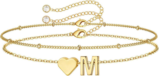 M MOOHAM Pulseras de oro con inicial de corazón para mujer, pulsera...