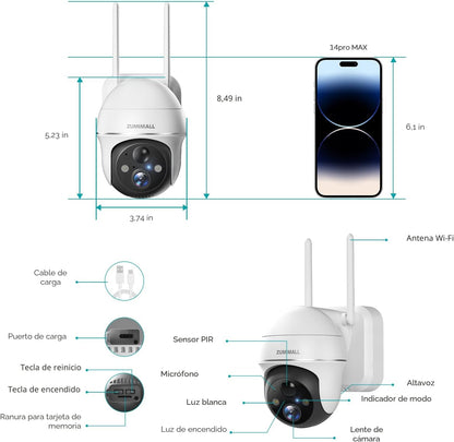 ZUMIMALL Cámaras de seguridad solares inalámbricas para exteriores,...