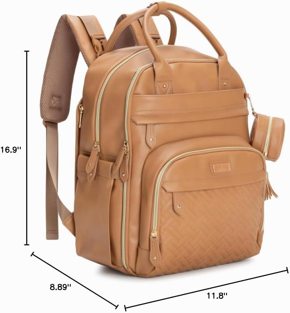 BabbleRoo Mochila de cuero para pañales - Baby Essentials Bolsa de...