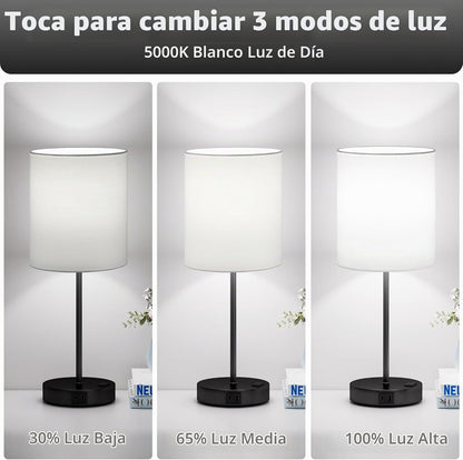 Juego de 2 lámparas táctiles blancas y negras para dormitorio, regu...