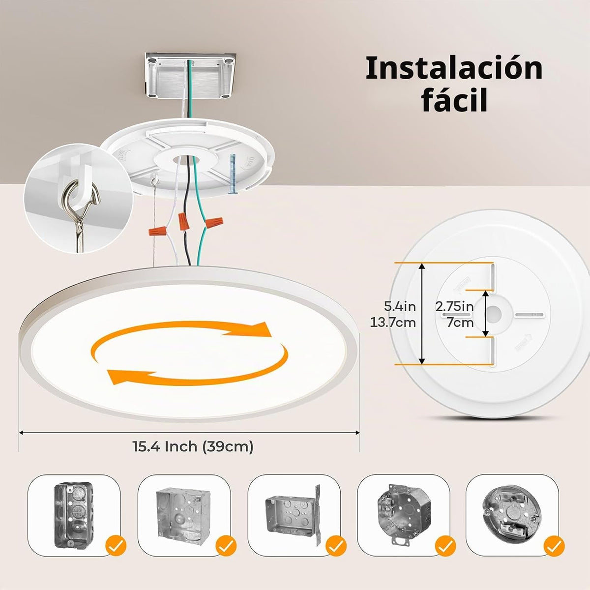 BLNAN Lámpara LED de techo empotrada con control remoto, 15.4 pulga...