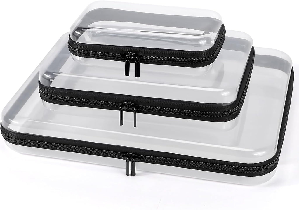 YOPCDJ Paquete de 3 fundas rígidas transparentes con cremallera, Negro